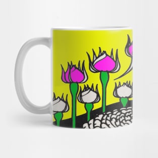 Art nouveau rose buds yellow background Mug